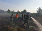 Anggota Koramil 02/Tebing Tinggi Bersama Tim Pemadam Berjibaku Padamkan Kebakaran Lahan
